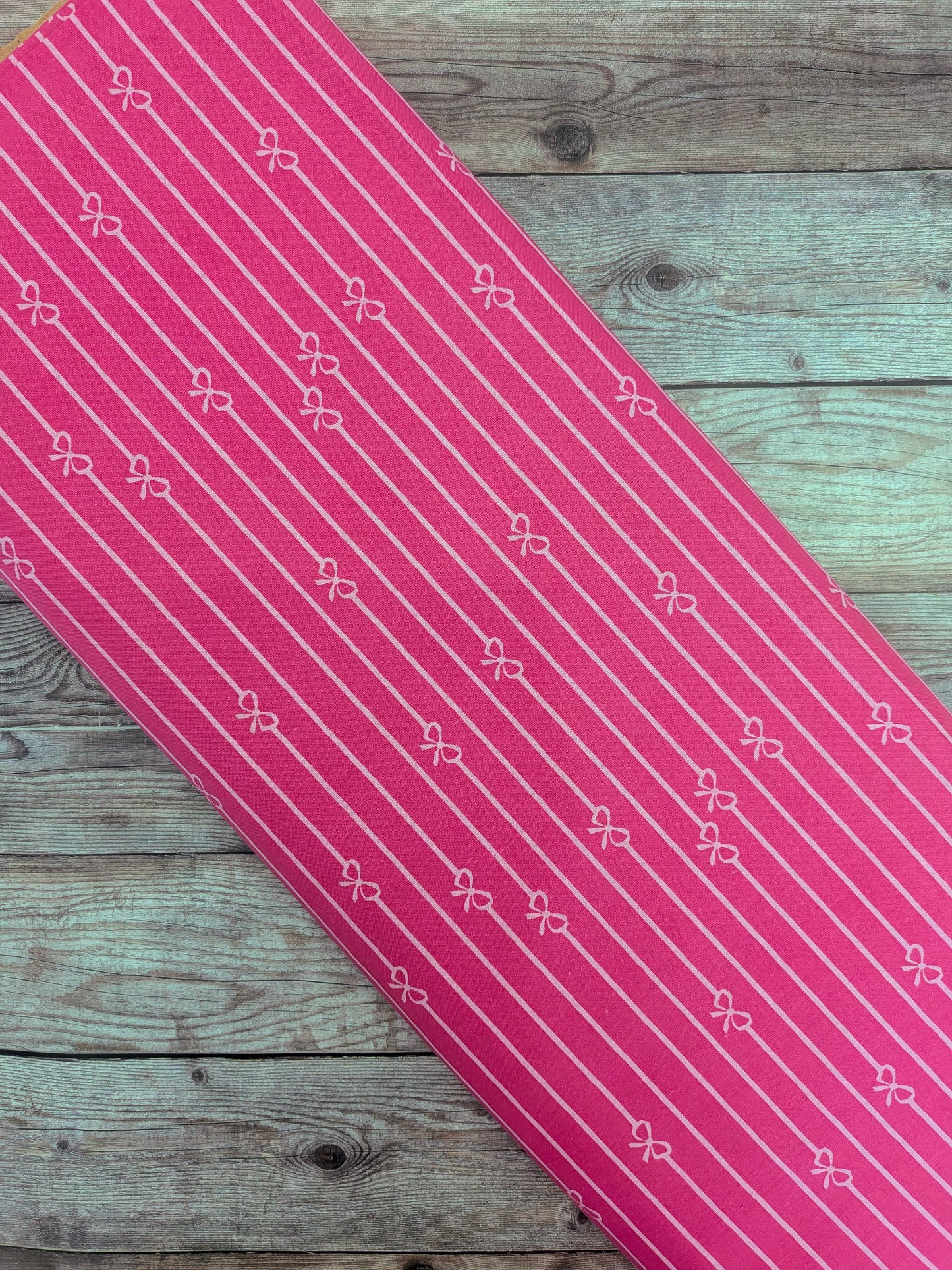 Bows & Stripes on Pink Cotton