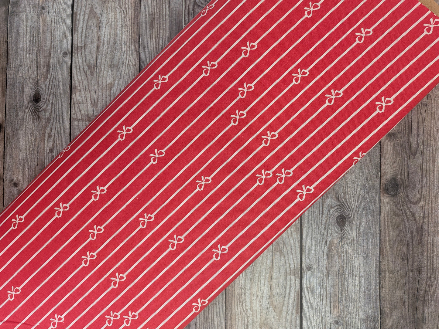 Bows & Stripes on Red Cotton