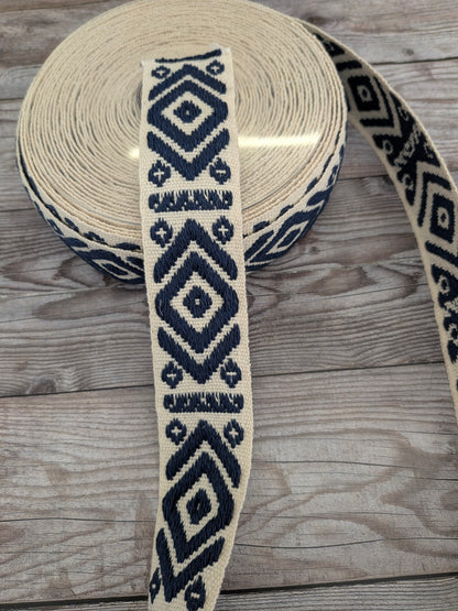 Ecru and Navy 40mm webbing