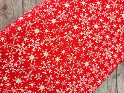 White Snowflakes on Red Cotton