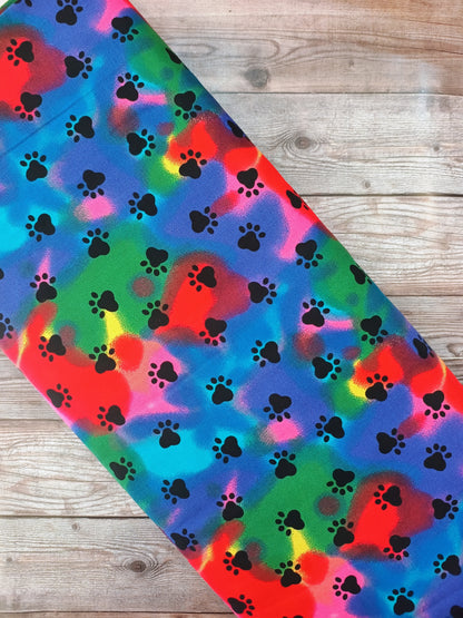 Paw Prints on Rainbow Cotton