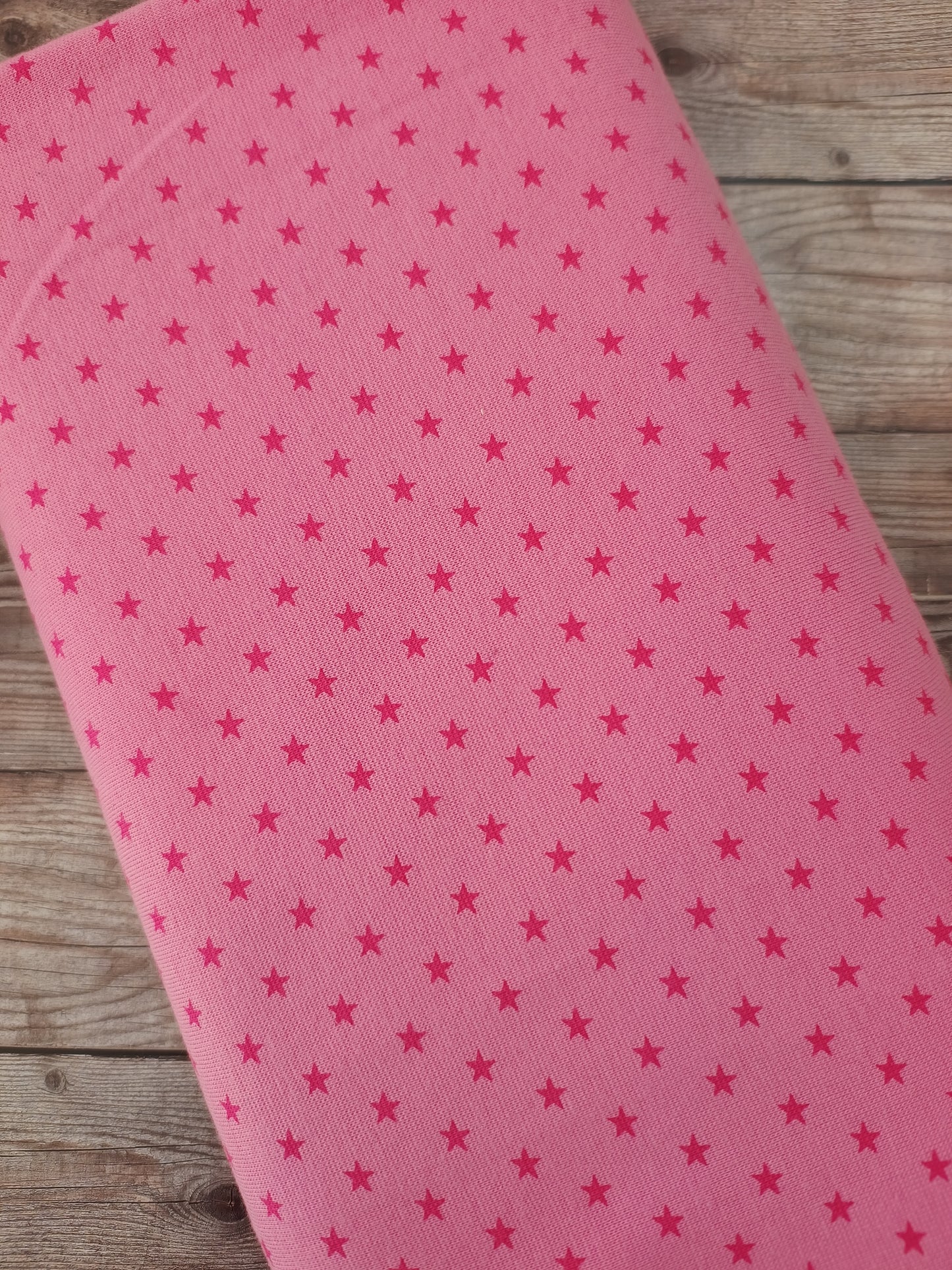 Pink Stars Tubular Cotton Ribbing Jersey