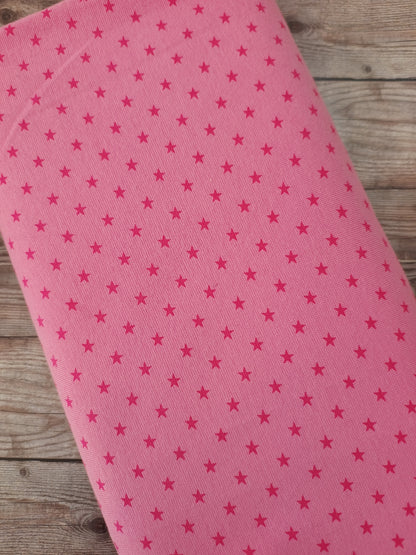 Pink Stars Tubular Cotton Ribbing Jersey