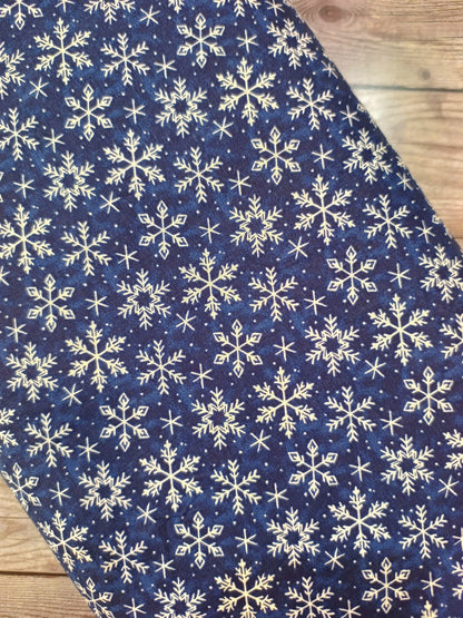 White Snowflakes on Blue Cotton