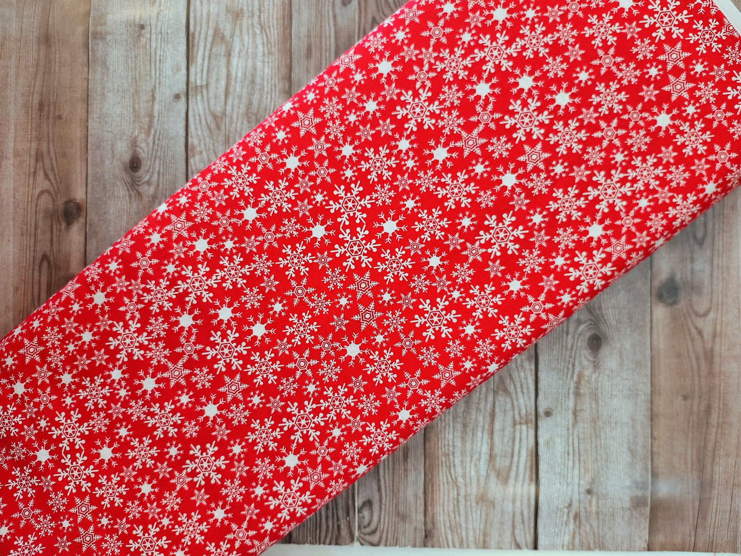 White Snowflakes on Red Cotton
