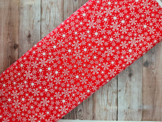 White Snowflakes on Red Cotton