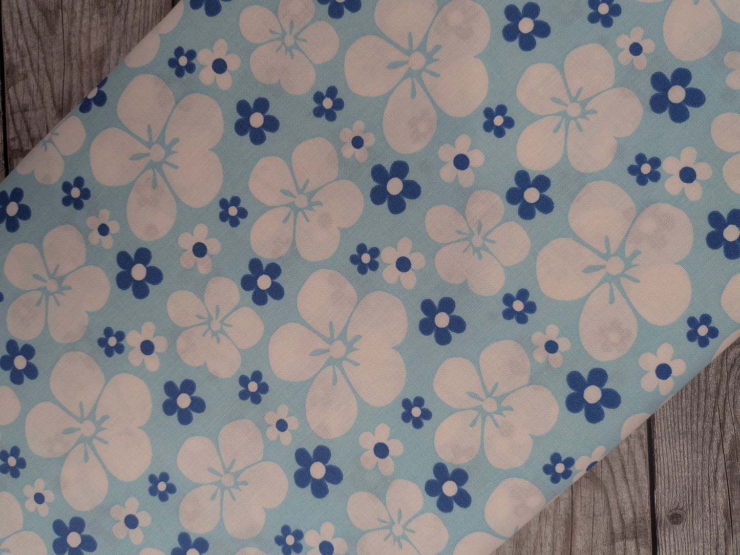 Hawaiian Floral on Blue Cotton