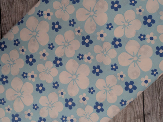 Hawaiian Floral on Blue Cotton