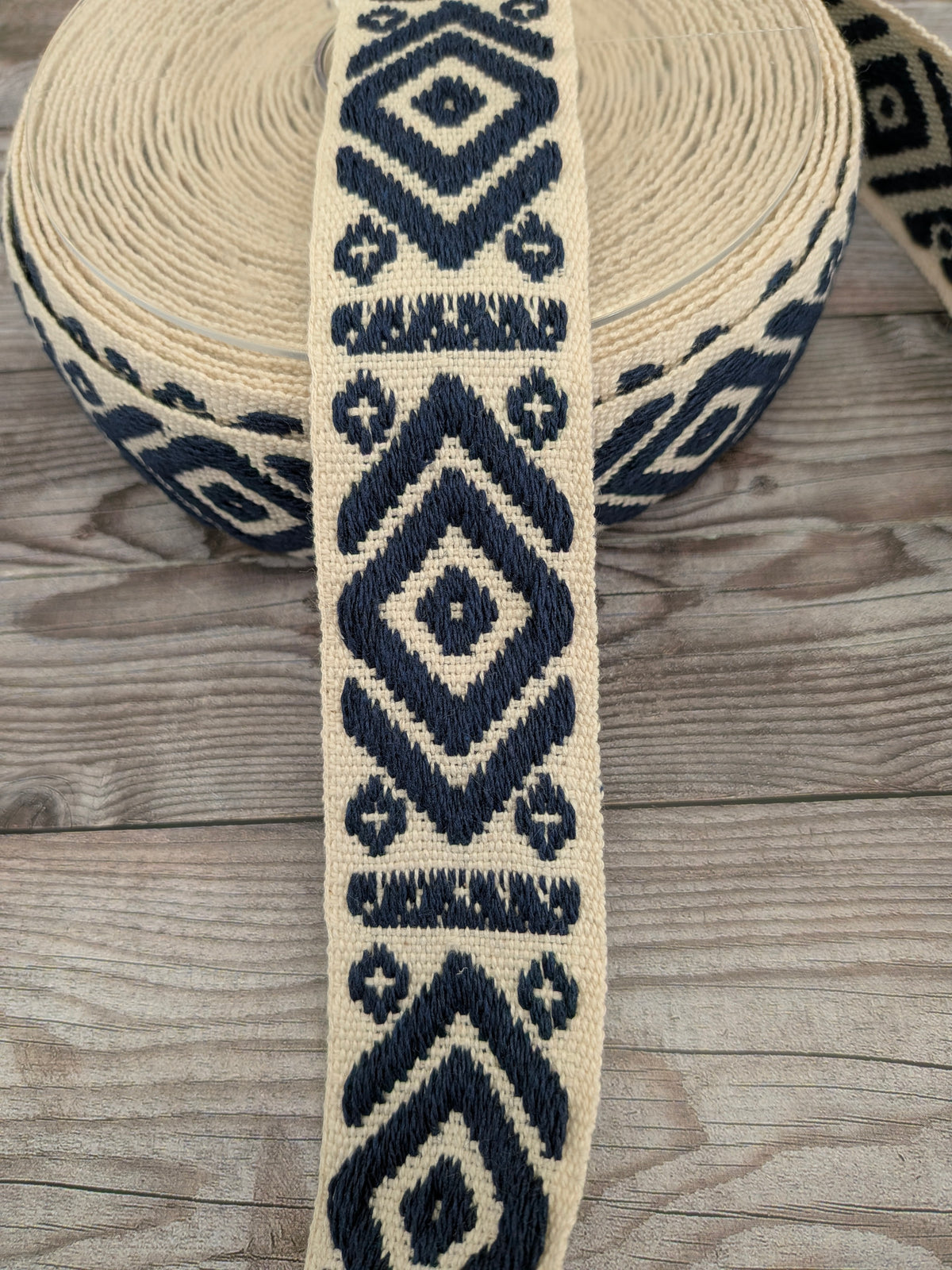 Ecru and Navy 40mm webbing