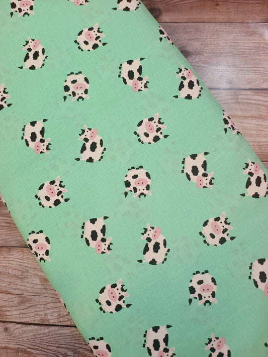 Cows on Mint Green Cotton