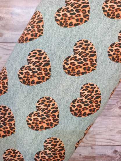 Leopard Hearts Brushed Back French Terry