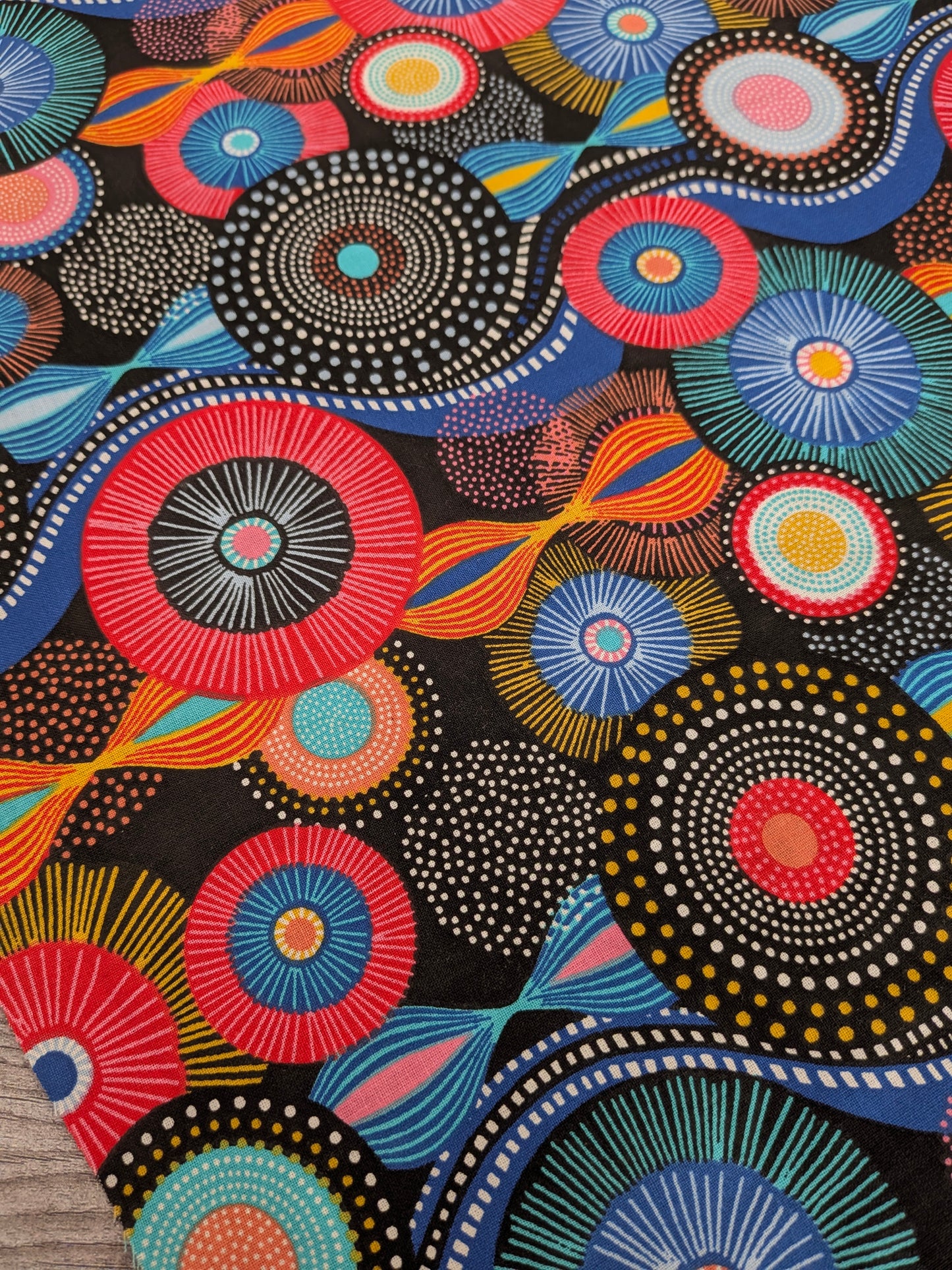 Blue Mandala on Black Percale Cotton