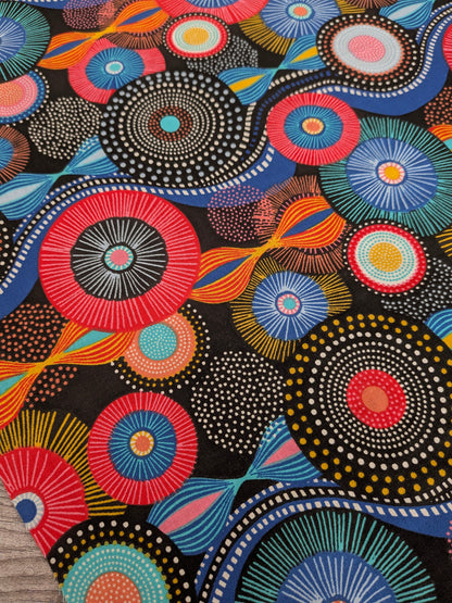 Blue Mandala on Black Percale Cotton