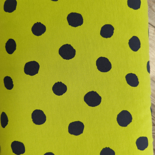 Navy on Lime Dotty French Terry Loopback GOTS Cotton Jersey