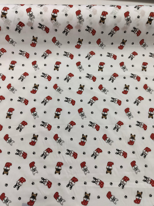 Bull Dog For Christmas Polycotton