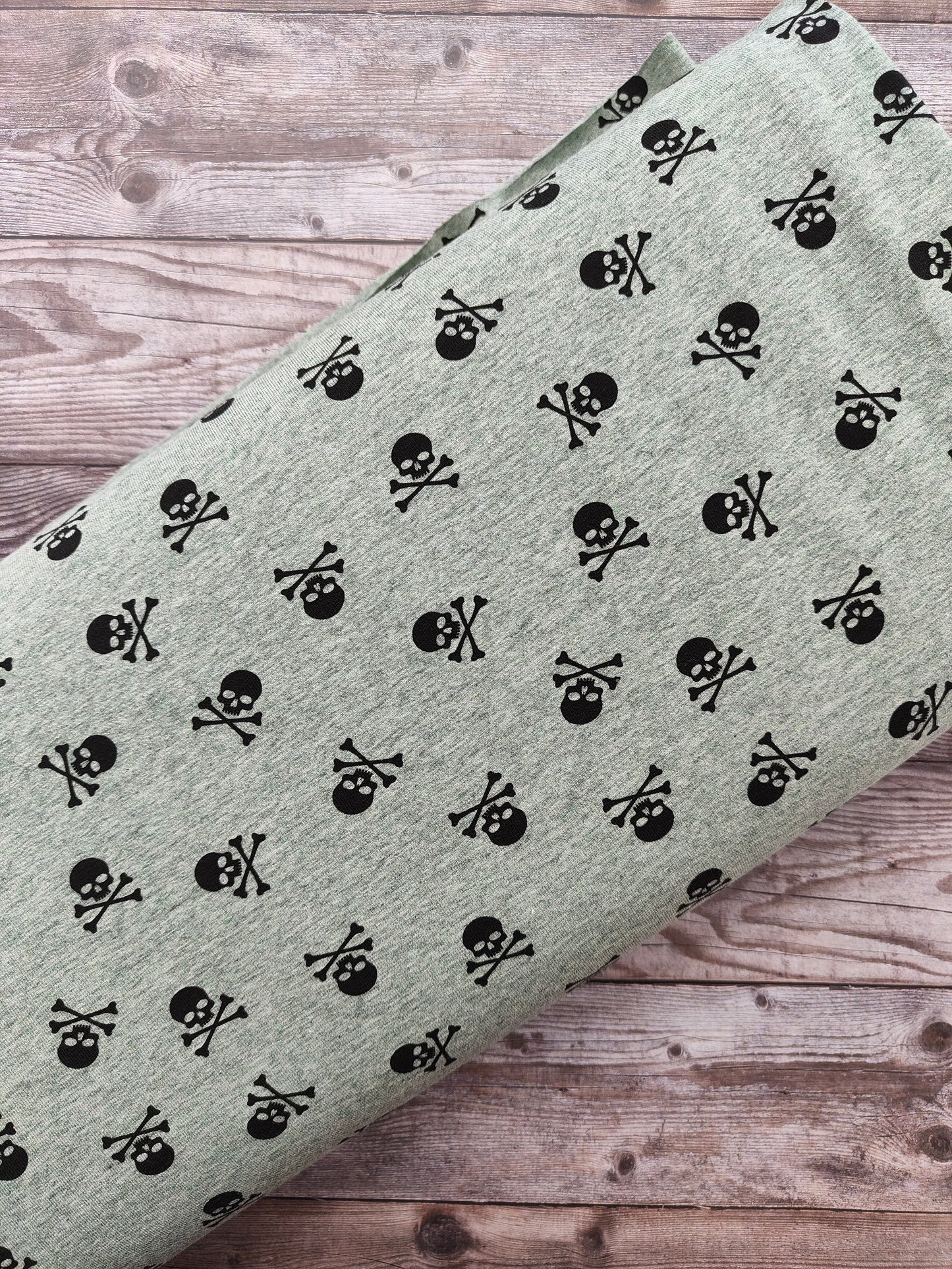 Skull & Crossbones Sage Cotton Jersey