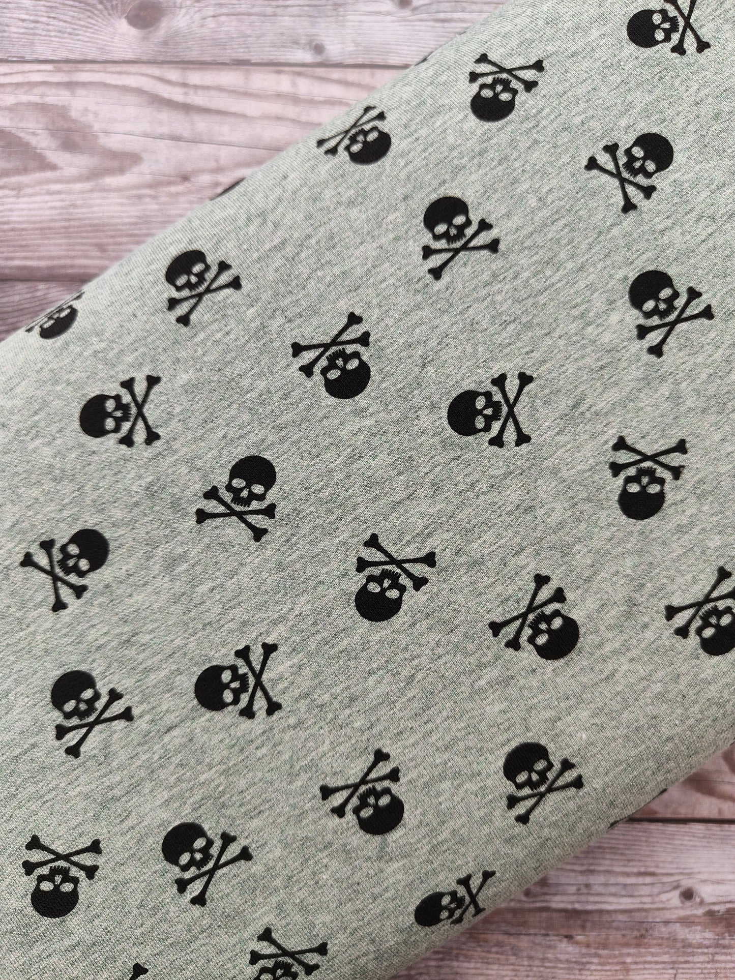 Skull & Crossbones Sage Cotton Jersey