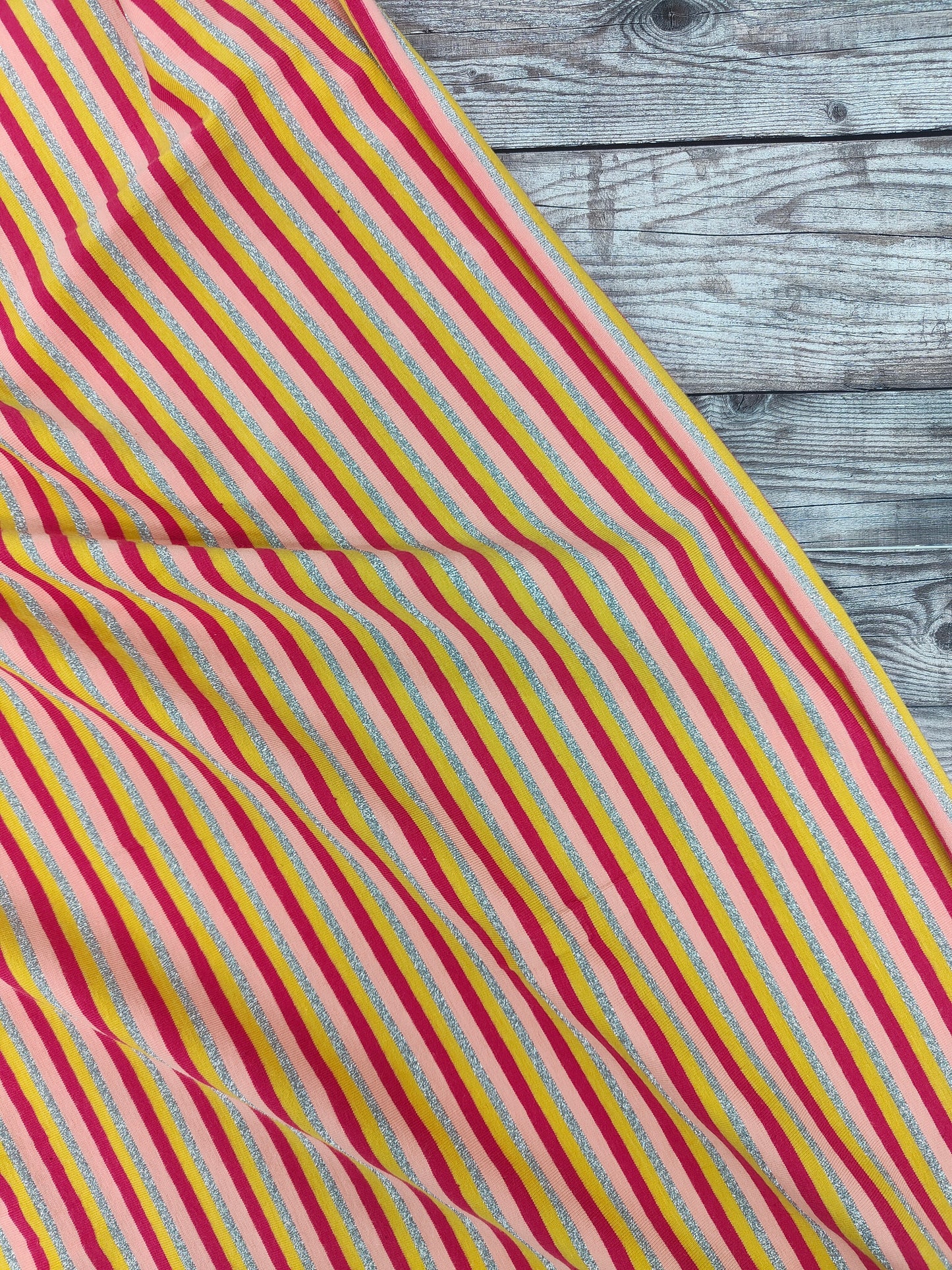 Pink Metallic Stripe Cotton Jersey