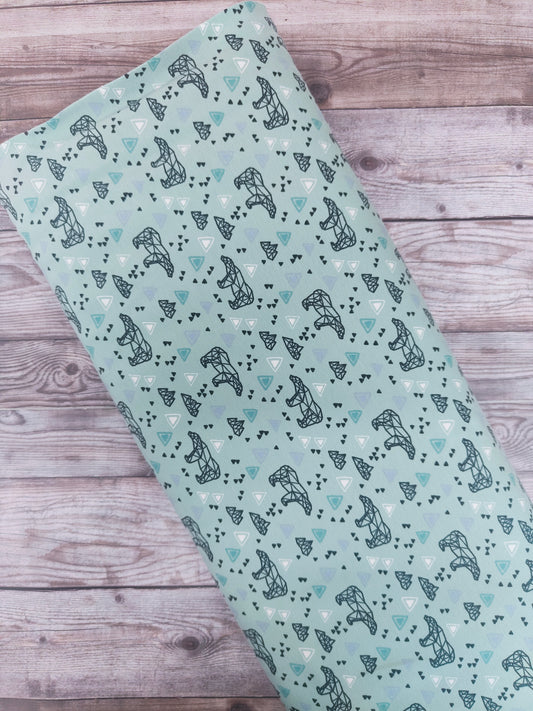 Origami Polar Bear on Green Cotton Jersey 70cm