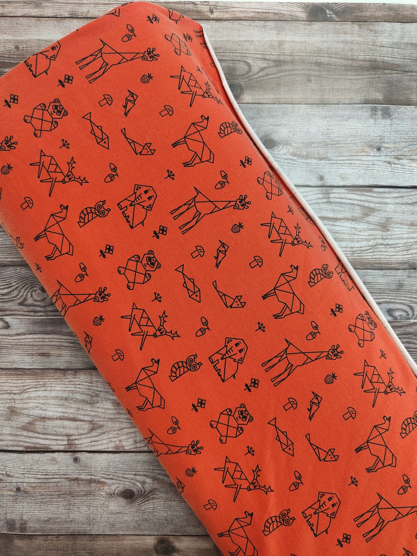 Origami Animals on Rust Cotton Jersey