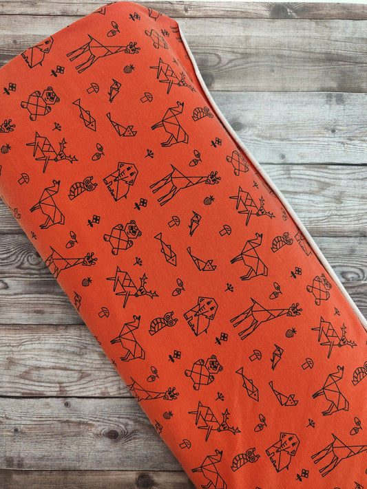 Origami Animals on Rust Cotton Jersey