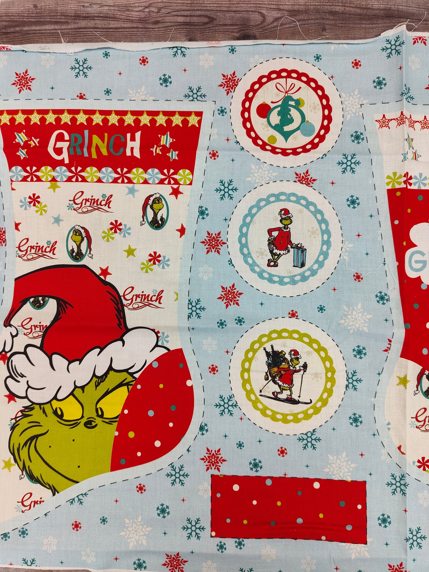 100% Cotton Grinch Stocking Panel