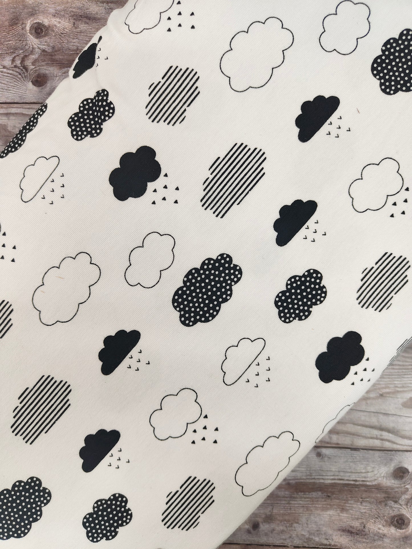 Black and White Clouds Cotton Jersey