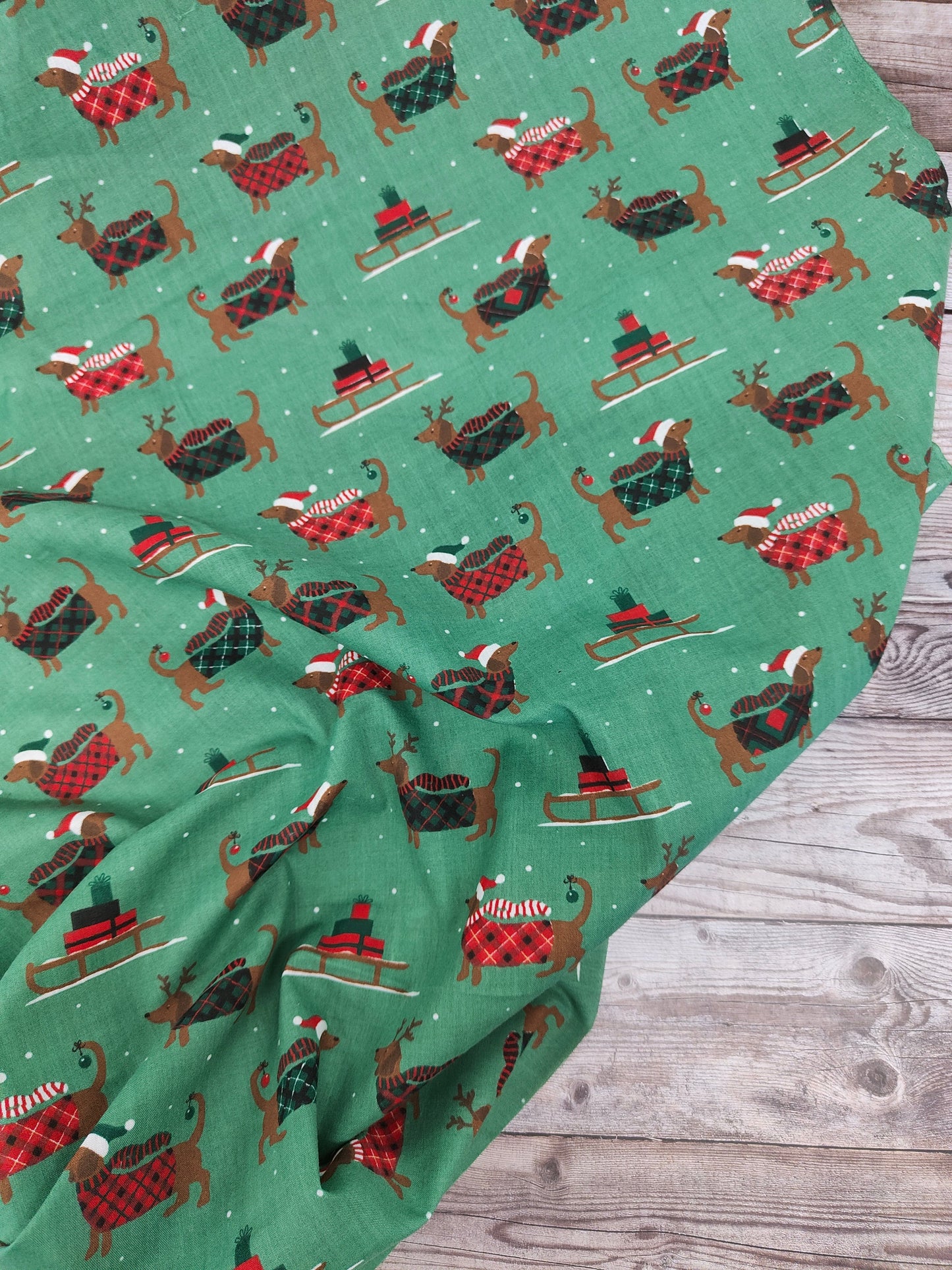 Christmas Sausage Dog Polycotton