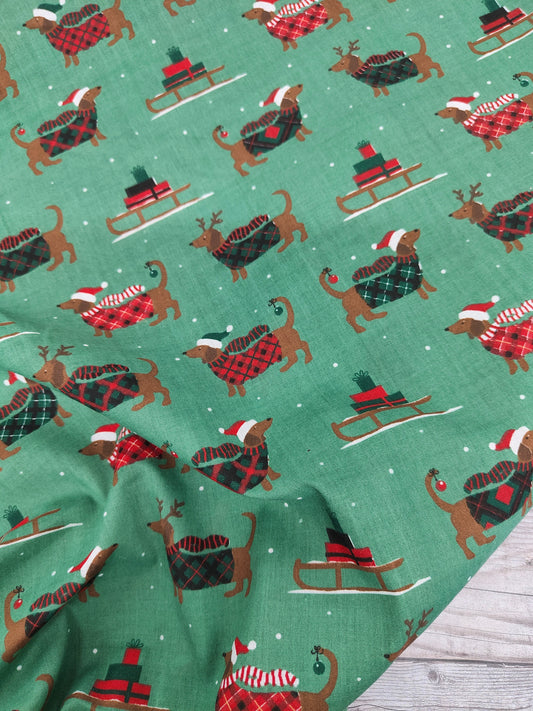 Christmas Sausage Dog Polycotton