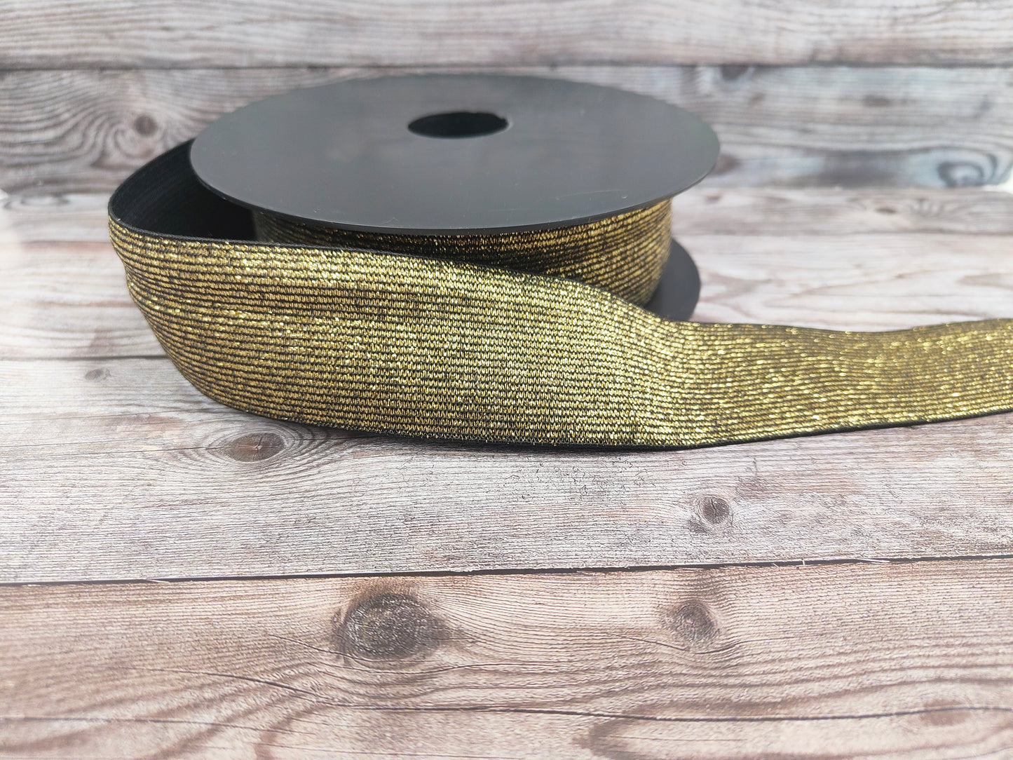 40mm Gold Lurex and Black Flat Elastic