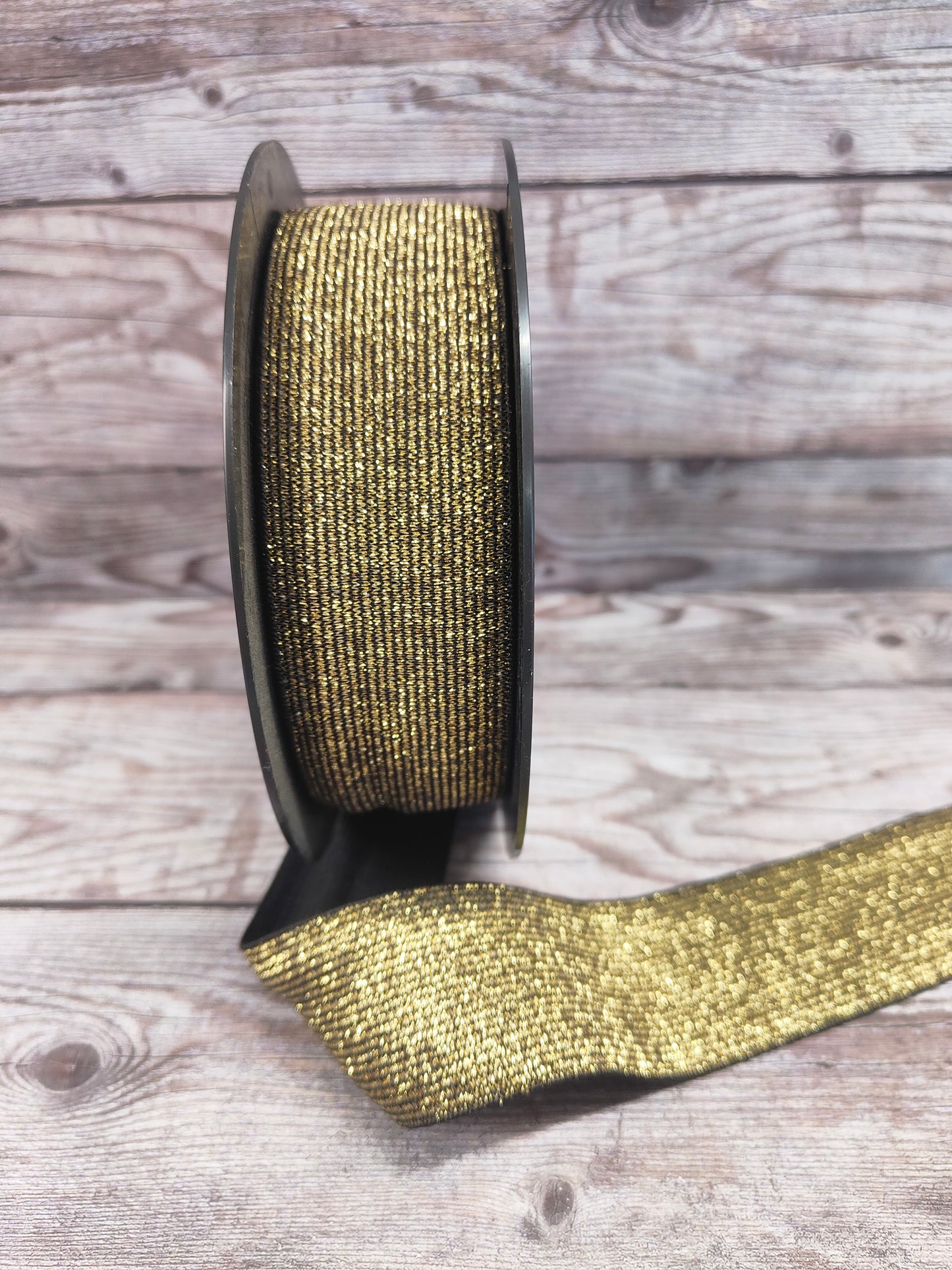 40mm Gold Lurex and Black Flat Elastic