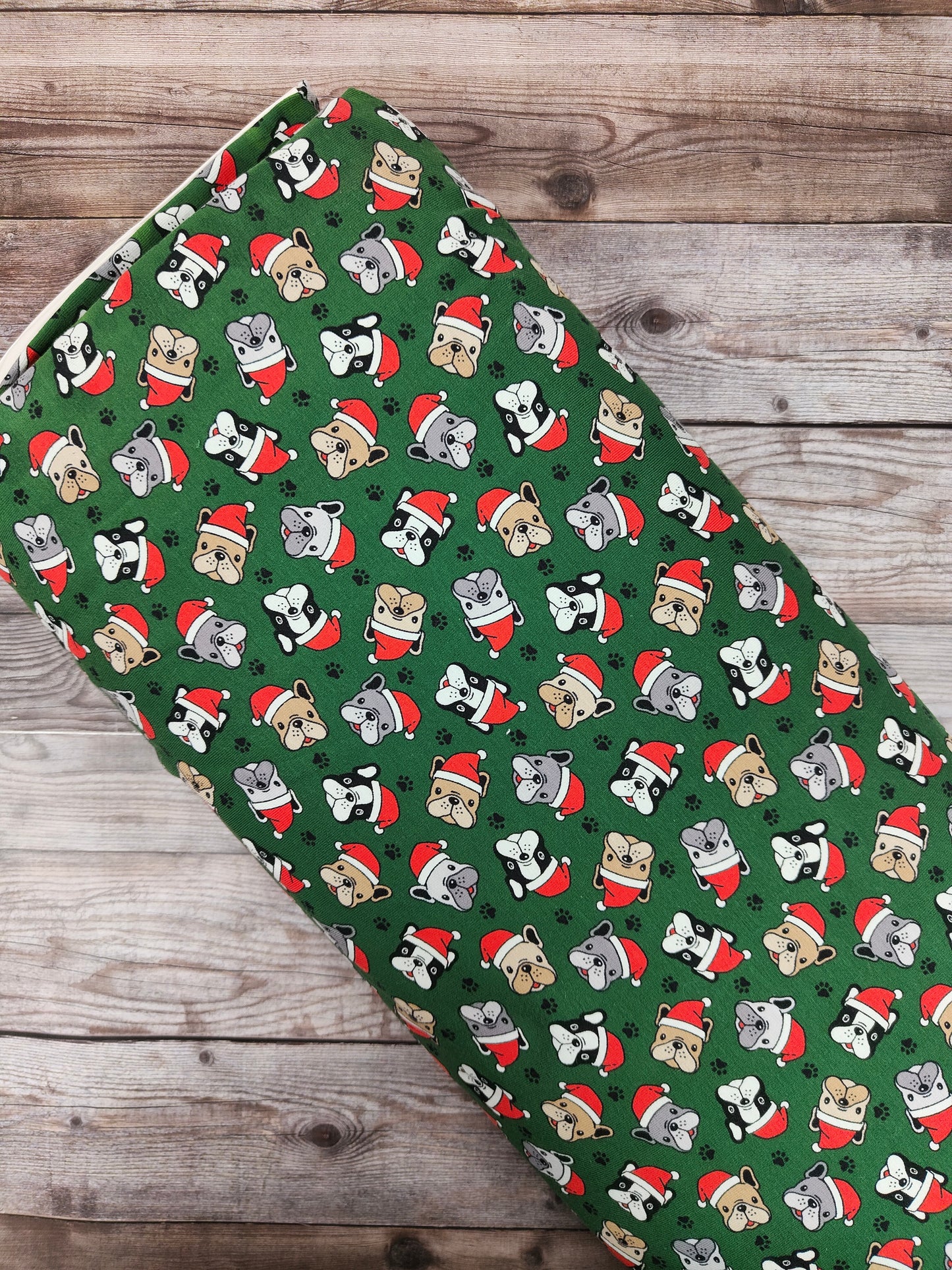 Festive Dogs on Green Cotton Jersey