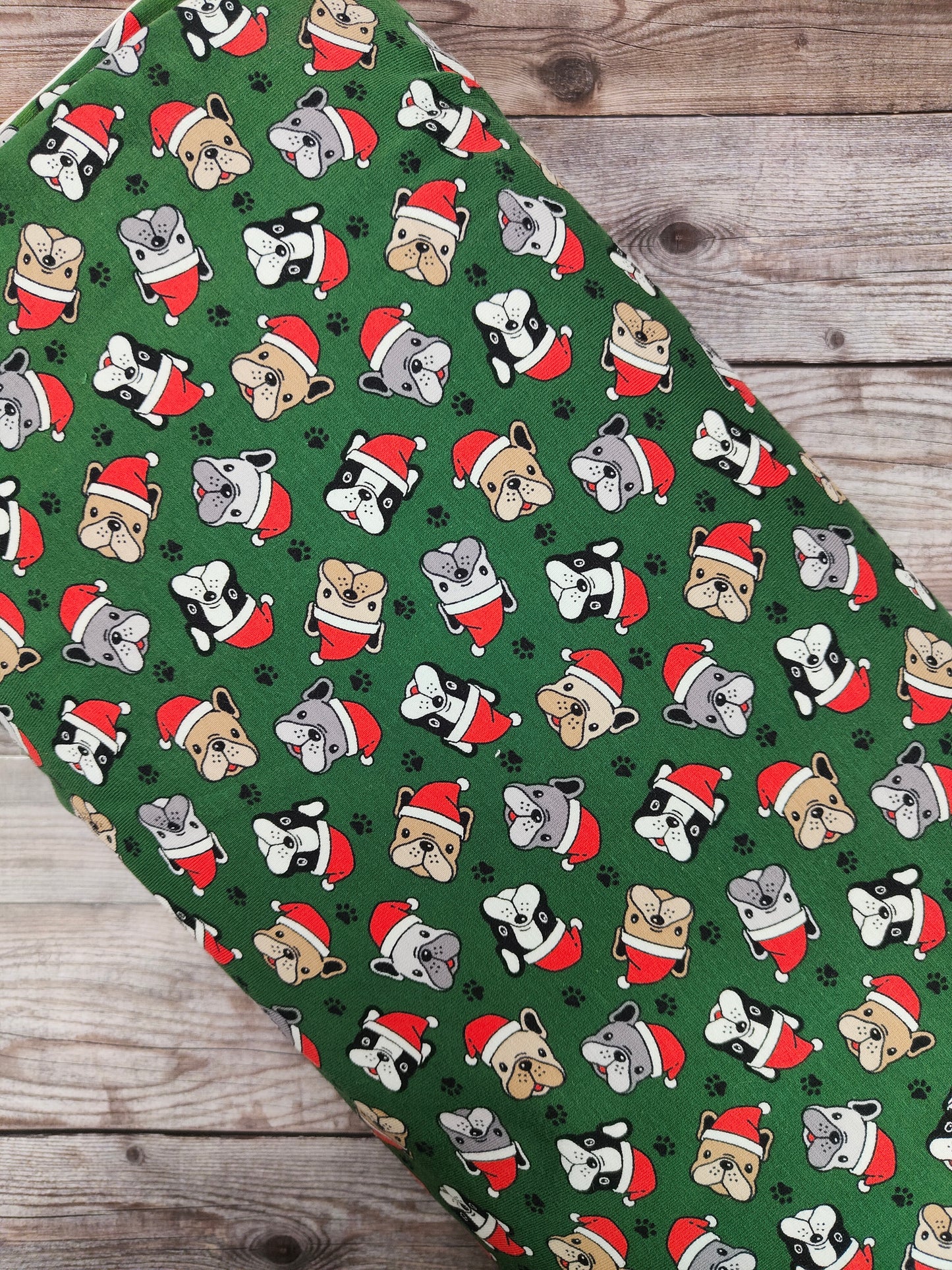 Festive Dogs on Green Cotton Jersey