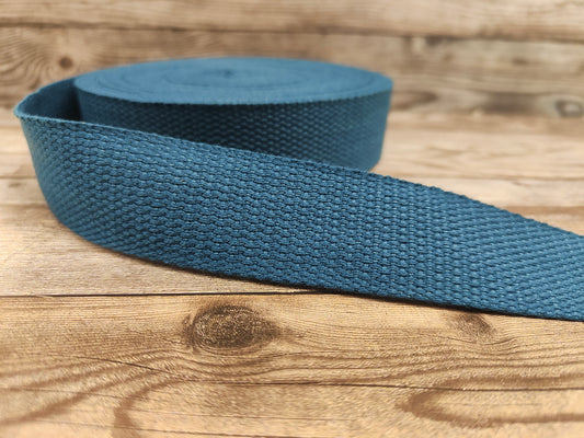 Steel Blue Cotton Basket Weave Webbing 30mm