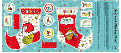 100% Cotton Grinch Stocking Panel